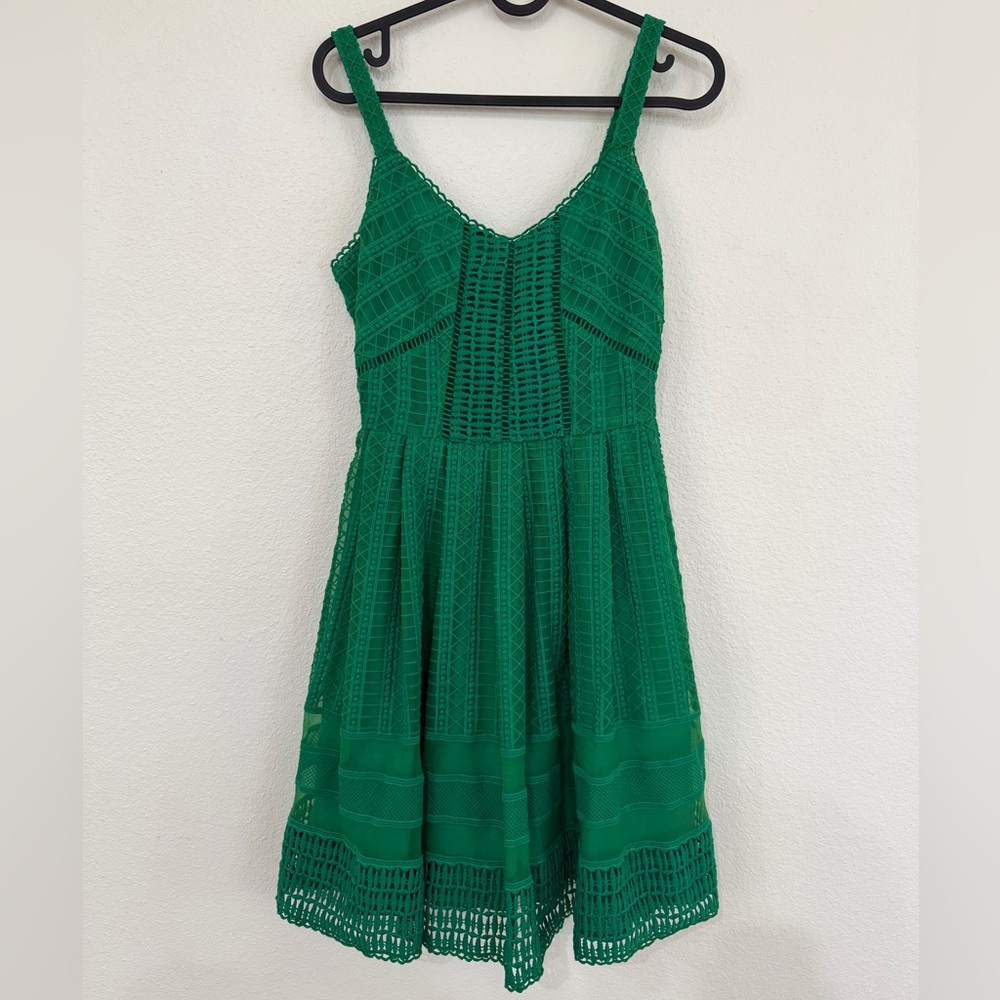 Greylin Green Crochet Dress XS.  D013
